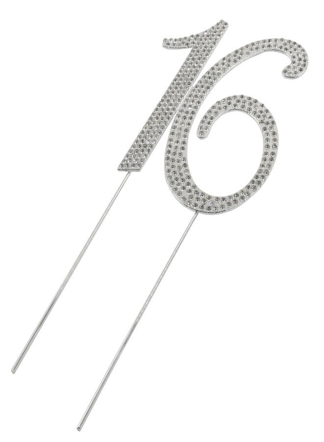 Verkelly Silver Elegant 16 Cake Topper - Bling Rhinestone Decoration for 16th Birthday and Anniversary Celebrations - Image 1